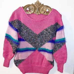 VINTAGE 90s Abstract Fuzzy Knit Apres Ski Oversized Sweater